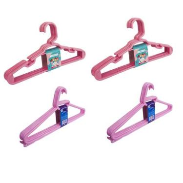 Imagem de Kit 10 Cabides Adulto + 10 Cabides Infantil Rosa Reforçado - Trioplast