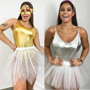 Imagem de Fantasia Feminina Carnaval Body metalizado e saia de tule - Em Fantasy