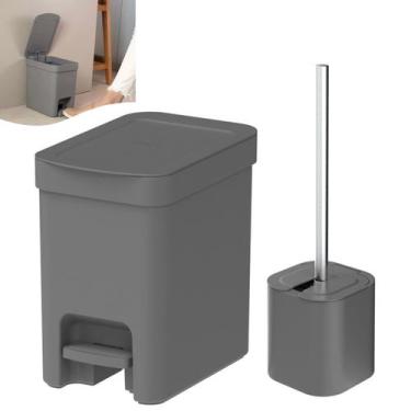 Imagem de Kit Lixeira 6 Litros Com Pedal e Porta Escova Sanitária Chumbo Banheir