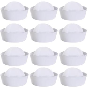 Imagem de CCUFO Chapéu de marinheiro branco US Navy Hats for Men Funny Party Hats Yacht Hat pacote com 12, Branco, 12 Pcs 23"Sailor Hats