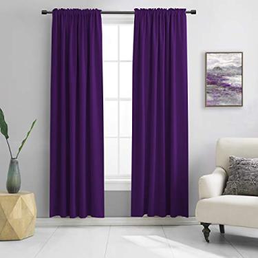 Imagem de DONREN Cortinas blackout extra longas de 274 cm de comprimento para janelas grandes, bolso para varão macio e tocante para sala de estar para casa de campo (roxo escuro, pacote com 2, 52 L x 274 cm de