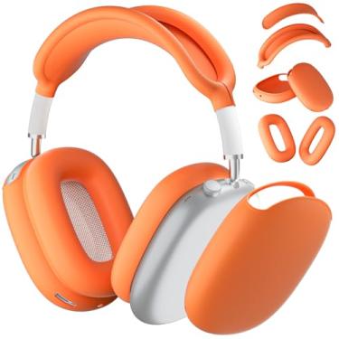 Imagem de ATUAT Capa para fones de ouvido AirPods Max, capa protetora de silicone, acessórios de pele anti-arranhões para mulheres e homens para Apple AirPods Max 2024/2020 (USB-C/Lightning), laranja