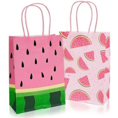 Imagem de JarThenaAMCS 24 peças de sacos de lembrancinha de festa de melancia, sacos de presente de papel rosa de verão, um em um saco de doces de guloseimas de melão com alças para chá de bebê com tema de