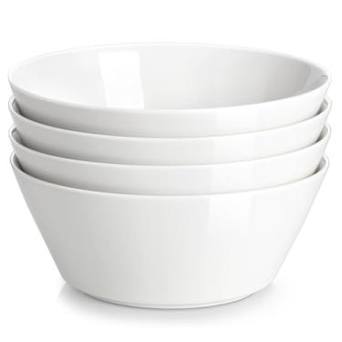 Imagem de MALACASA Tigelas de sopa de 1000 ml, tigelas de porcelana branca, conjunto de 4, tigelas profundas para cozinha, tigelas grandes de cerâmica para sopa, cereal, salada, ramen e frutas, seguro para
