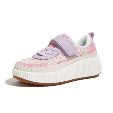 Imagem de LUCKY STEP Tênis de corrida infantil com glitter, trançado, brilhante, brilhante, princesa, escolar, atlético, caminhada, para crianças/meninos/meninas, Malha rosa/roxo, 1 Little Kid