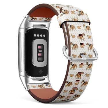 Imagem de Pulseira de relógio de couro de substituição para Fitbit Charge 5/Fitbit Charge 6 (Cute Rough Collie) Pulseira para Smartwatch para mulheres e homens
