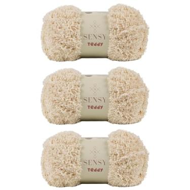 Imagem de 3 novelos de fio de pelúcia sensy para crochê, fio de ovelha, fio de lã de ovela, fio macio e aconchegante, fio de cobertor para bebê, fio Amigurumi, 109 metros, calibre 5 volumoso (bege)