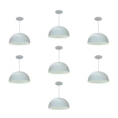 Imagem de Kit 7 Luminária Pendente Meia Lua 24cm Com Interior Branco Brilho Fiaç