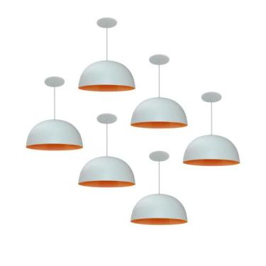Imagem de Kit 6 Luminária Pendente Meia Lua 24cm Com Interior Laranja Fiação 110