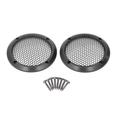 Imagem de Protetor da Grade do Orador de 2 Pces, Protetor do Protetor do Subwoofer do Orador do Carro Com 8 Parafusos, Malha Protetora da Capa do Orador (Preto)