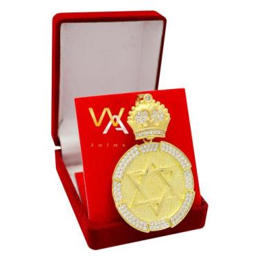 Imagem de Pingente estrela de Davi redondo com borda cravejada - WA JOIAS