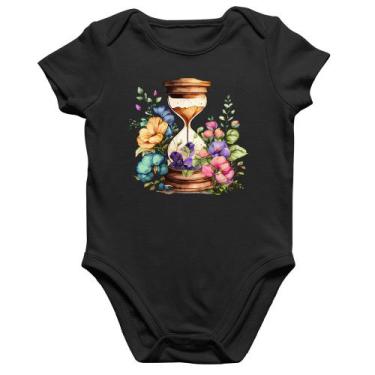 Imagem de Body Bebê Algodão Ampulheta Floral - Foca na Moda, Preto, P