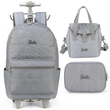 Imagem de Mochila Infantil Rodinhas Barbie Com Lancheira E Estojo - Cinza - Luxc