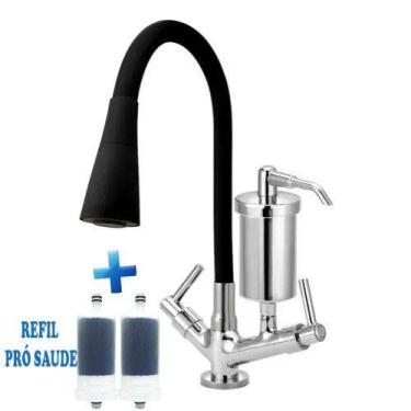 Imagem de Torneira Cozinha Flexível Filtro Bancada Luxo Colorida Jato Duplo Cone