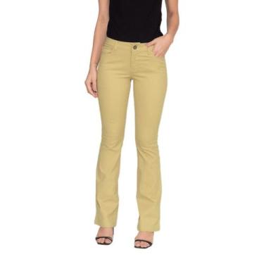 Imagem de Calça Feminina Flare Boca De Sino Sarja Com Elastano - Macaw, Honey, 3