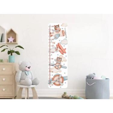 Imagem de Adesivo de Parede Urso Aviador Tons Boho Régua Crescimento - adesivos 