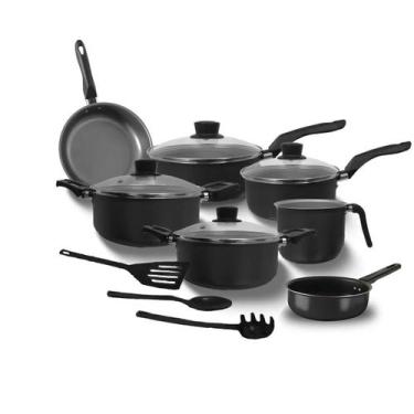 Imagem de Jogo de Panelas Alumínio Antiaderente Tampa de Vidro + Utensílios Fire