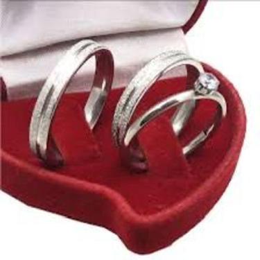 Imagem de Par Aliança Namoro Compromisso Aço Inox Diamantada Prata - Dolce Vita 