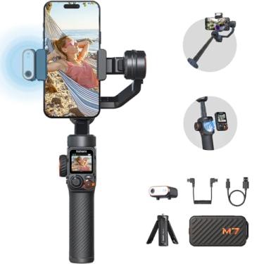 Imagem de Hohem Estabilizador de suspensão cardan iSteady M7 para smartphone, luz de preenchimento com rastreador magnético de IA, controle remoto removível para tela sensível ao toque, haste de extensão