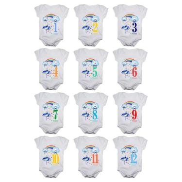 Imagem de Kit Body Bebê Mesversario Manga Curta Chuva de Benção 12 Bodies 1 a 12