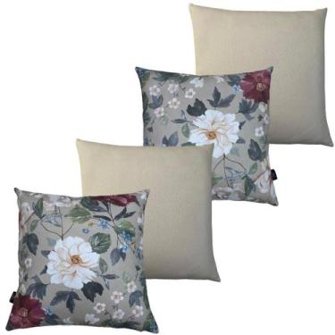 Imagem de Kit 4 Capas de Almofada Impermeável Estampa Digital 100% Algodão Flor 