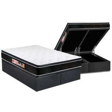Imagem de Cama Box Baú King: Colchão Espuma Castor D33 Black E White Air Euro Pillow + Base Gray(193X203)