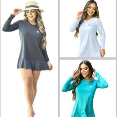 Imagem de Kit 3 Saídas de Praia Vestido feminino proteção solar UV 50+ FPS - For