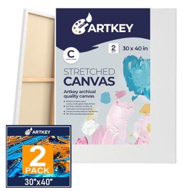 Imagem de Artkey Telas Esticadas para Pintura 30X40", Pacote com 2 Unidades, 12,3 Oz, Tela Em Branco 100% Algodão, Sem Ácido, com Primer Triplo, Telas de Arte para Tinta A Óleo, Acrílicos, D (30"X40", Branco)