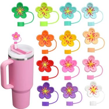 Imagem de Tampas de palha de flores para copos, pacote com 13 10 mm bonito polígono à prova de poeira topo de palha para garrafas de água Stanley copos acessórios presentes para mulheres lembrancinhas de festa