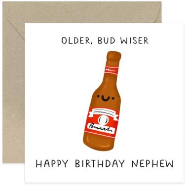 Imagem de ld English Co. Cartões de aniversário engraçados para sobrinho - Older Bud Wiser Beer Cartão de aniversário para sobrinho - Cartão de aniversário de sobrinho hilário presente para ele | Em branco por