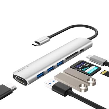 Imagem de WALNEW Hub USB C, adaptador MacBook Pro USB C, Hub 7 em 1 tipo C com 4K USB-C para HDMI, 3 portas USB 3.0, leitor de cartão SD/TF, dock PD 100W para MacBook Pro/Air (Thunderbolt 3)/dispositivos Tipo C