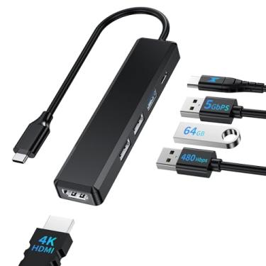 Imagem de Hub USB C HDMI, adaptador multiportas USB C com HDMI 4K, PD 100W, 3 portas de dados USB-A de 5 Gbps, base USB C para MacBook Pro/Air, iPad Pro, iMac, iPhone 15, Dell, HP, Lenovo