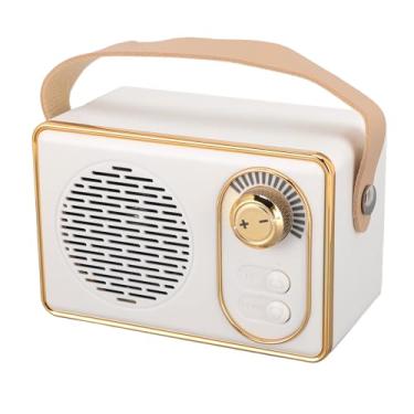 Imagem de Alto-falante de Som Estéreo Vintage, Qualidade de Som Estéreo de 360°, Alça de Transporte de Couro, Alto-falante Portátil para Quarto de Mesa, Sala de Estar (Branco)