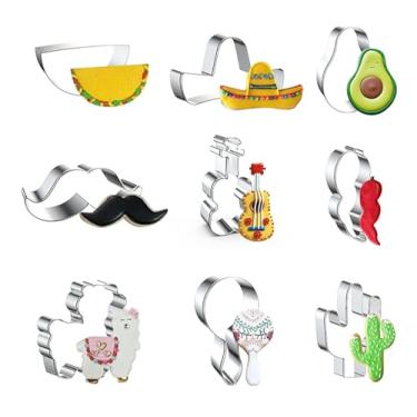 Imagem de ZDYWY Conjunto de 9 cortadores de biscoito mexicanos Cinco de Mayo - Taco Melancia Sombrero Chapéu Abacate Bigode Violino Pimenta Ovelha Maraca Cacto - b