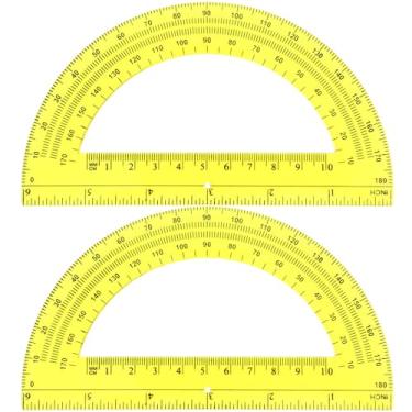 Imagem de EBOOT Transferidor de plástico transferidores matemáticos 180 graus, 15 cm, pacote com 2 (amarelo)