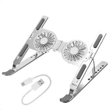Imagem de suporte para notebook com 2 coolers apoio base de aluminio 7 níveis Premium 2 velocidades Luz RGB on/off dobrável leve com cabo USB-C Manual e Bolsa para transporte