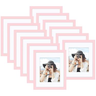 Imagem de Picrit Conjunto de 12 porta-retratos 20 x 25, tela 12 x 17 com tapete ou 20 x 25 sem tapete, molduras para montagem na parede ou exibição de mesa, rosa