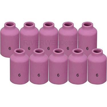 Imagem de RIVERWELD Copos de cerâmica para lente de gás TIG bocal de alumina 54N16 6# 3/20.3 cm 9,5 mm para DB PTA SR WP 17 18 26 TIG tocha de soldagem pacote com 10