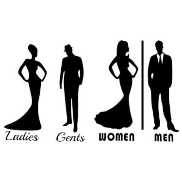 Imagem de Fssqii 2 peças 22,5 cm x 10 cm masculino feminino placa de banheiro adesivos de porta de vinil decoração para casa café restaurante loja loja à prova d'água autoadesivo banheiro banheiro banheiro WC