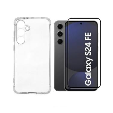 Imagem de Capa Capinha Anti Impacto + Película de Vidro 3d, silicone transparente clear com bordas reforçadas e flexível com efeito cristal. Compátivel com Samsung Galaxy S24 FE