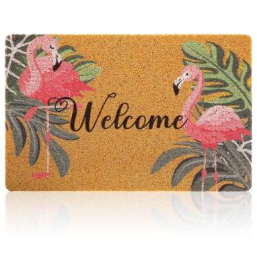 Imagem de Tinideya Tapete decorativo de boas-vindas com borracha lavável antiderrapante tapete de coco para varanda, entrada, escada, decoração de banheiro, 45,7 cm x 76,2 cm (flamingo)