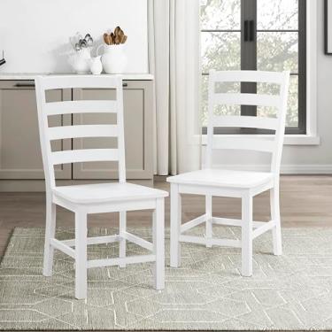 Imagem de Lexicon Conjunto de 2 cadeiras de jantar, cadeiras de jantar com pernas de madeira maciça e apoio para os pés, cadeiras de jantar de casa de fazenda, cadeiras de sala de jantar de madeira, brancas