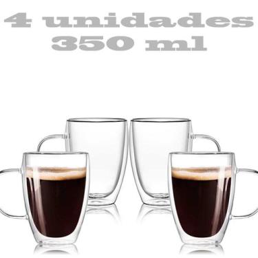 Imagem de Conjunto 4 Xícaras Parede Dupla de Vidro 350 ML Jogo de Xicaras para C