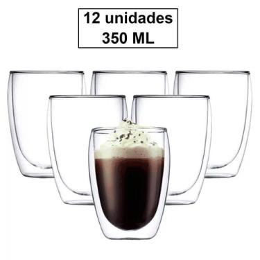 Imagem de Conjunto 12 Copos Duplo de Vidro Copo Parede Dupla 350 ml Café Express