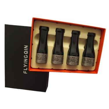 Imagem de GZJXCCL Conjunto de tubos de charuto com padrão de escultura de resina de cobre puro com 4 tamanhos (prata vintage)