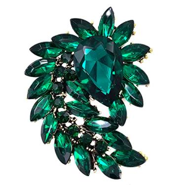 Imagem de SELOVO Marquise Shape Grande Flor Verde Broche Joia em Pino Dourado Antigo