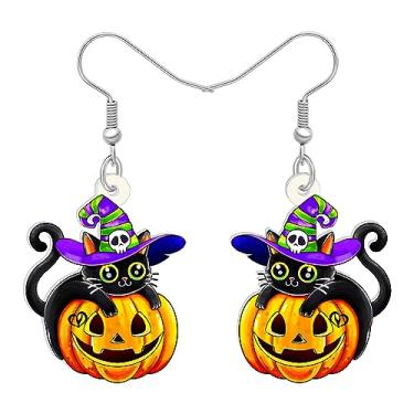 Imagem de DALANE Brincos de Acrílico de Halloween Gato Preto Abóbora Pingente Gota Chapéu de Bruxa Joias Novidade Presentes para Mulheres Meninas Pingentes Lembranças de Festa, Medium, Acrílico, Sem pedra