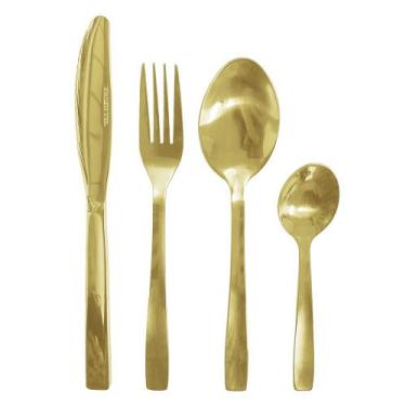 Imagem de Faqueiro 24 Peças De Aço Inox Ouro Santorini Luxo Jolitex