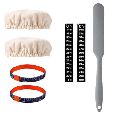 Imagem de Conjunto de substituição de 7 peças para jarro iniciante de massa fermentada, kit inicial de massa fermentada com tampa de pano, espátula de silicone, faixa de data, papel de temperatura para pão de