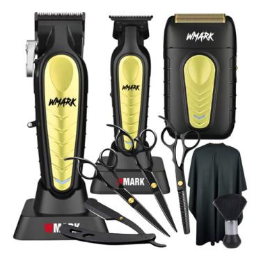 Imagem de Maquina De Cortar Cabelo Wmark Shaver E Kit Tesouras Cabelo Kit Máquina Cortar Cabelo Wmark NG-138 Maquina Acabamento Wmark NG-338 Shaver NG938 Tesoura Navalha Desfiadeira